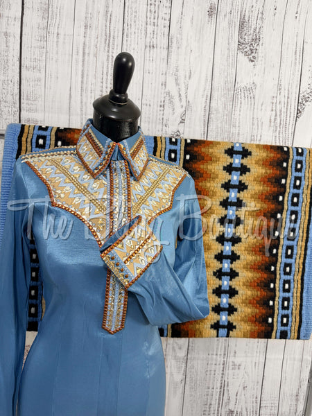 RE-ORDER Periwinkle, Rust & Tan Day Shirt Set  (Choose Your Size)