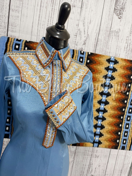 RE-ORDER Periwinkle, Rust & Tan Day Shirt Set  (Choose Your Size)