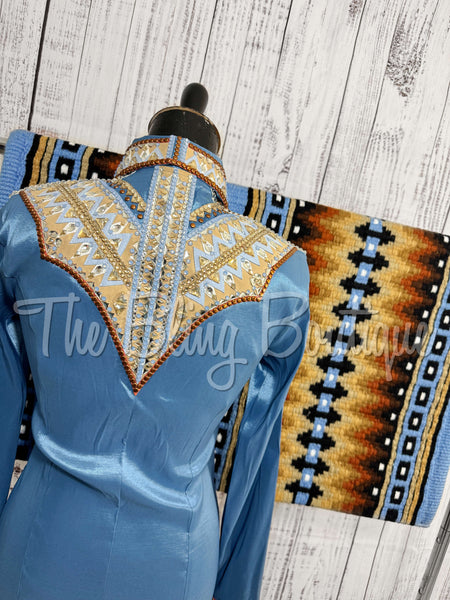 RE-ORDER Periwinkle, Rust & Tan Day Shirt Set  (Choose Your Size)