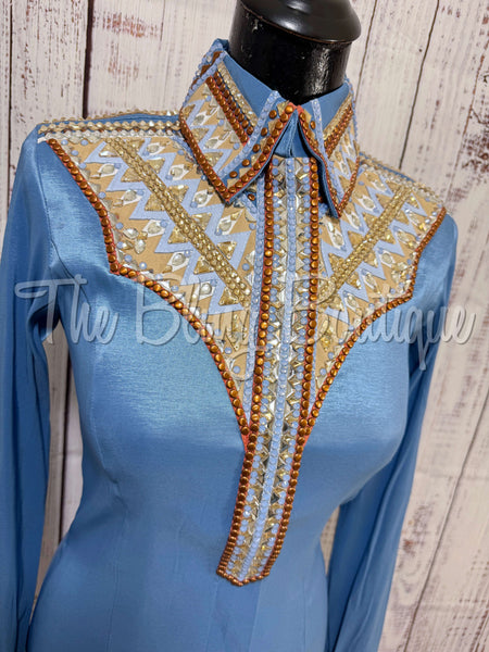 RE-ORDER Periwinkle, Rust & Tan Day Shirt Set  (Choose Your Size)