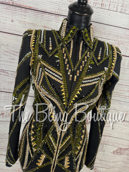 Black, Olive Green, Tan & White Showmanship Jacket (Small)
