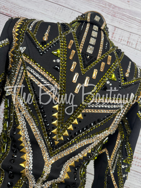 Black, Olive Green, Tan & White Showmanship Jacket (Small)
