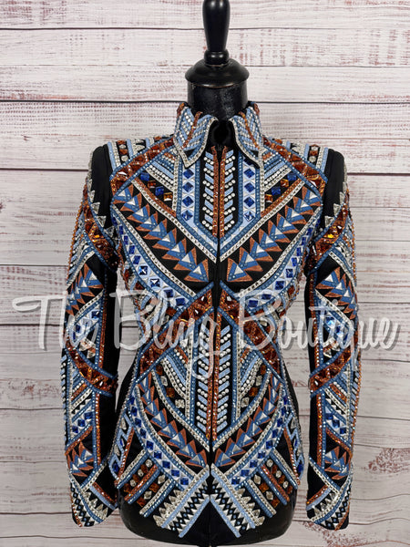 Black, Cornflower Blue, Copper & White Showmanship Jacket (Small)
