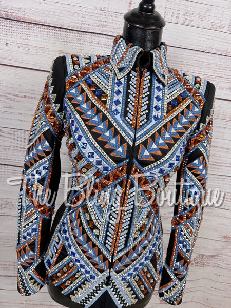 Black, Cornflower Blue, Copper & White Showmanship Jacket (Small)