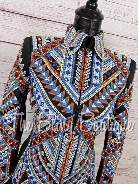 Black, Cornflower Blue, Copper & White Showmanship Jacket (Small)