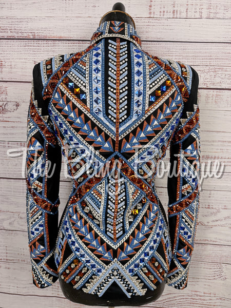Black, Cornflower Blue, Copper & White Showmanship Jacket (Small)