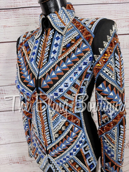 Black, Cornflower Blue, Copper & White Showmanship Jacket (Small)