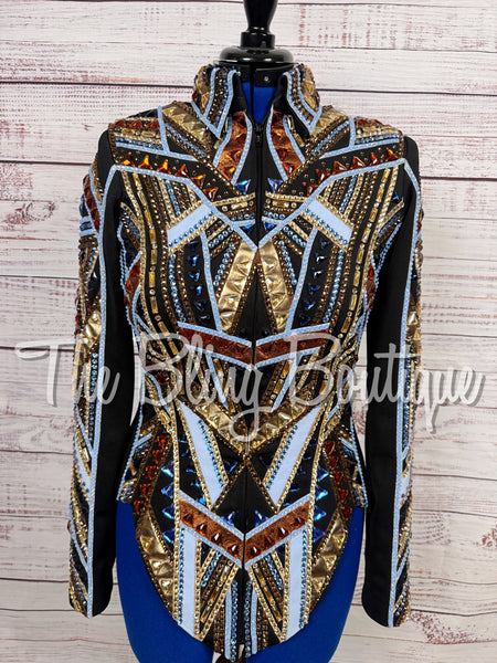 Black, Light Blue, Copper & Bronze Showmanship Jacket (Medium)