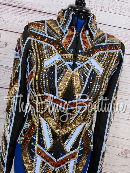 Black, Light Blue, Copper & Bronze Showmanship Jacket (Medium)