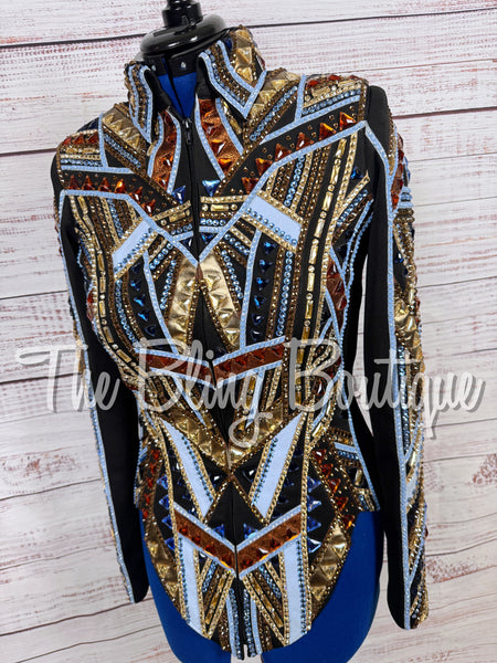 Black, Light Blue, Copper & Bronze Showmanship Jacket (Medium)