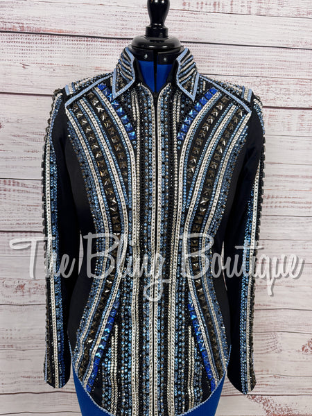 Black, Light Blue & Gunmetal Grey Showmanship Jacket (Medium)