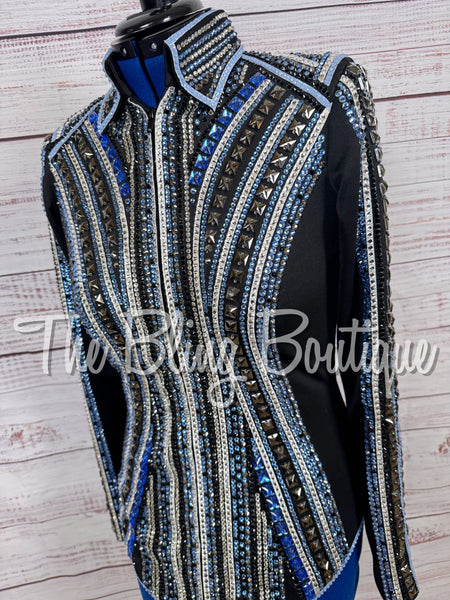 Black, Light Blue & Gunmetal Grey Showmanship Jacket (Medium)