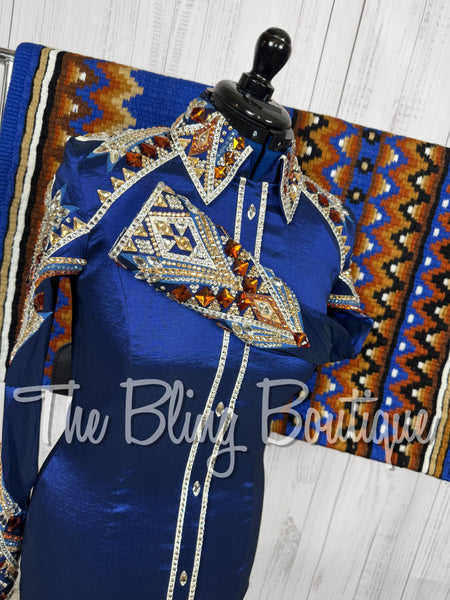 RE-ORDER Dark Blue, White, Copper & Tan Day Shirt Set (Choose Your Size)