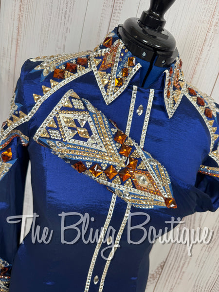 RE-ORDER Dark Blue, White, Copper & Tan Day Shirt Set (Choose Your Size)