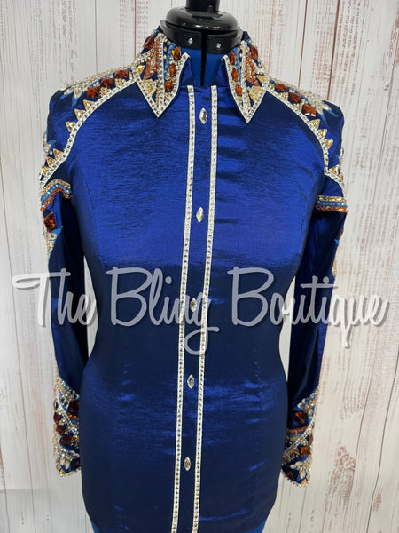 RE-ORDER Dark Blue, White, Copper & Tan Day Shirt Set (Choose Your Size)