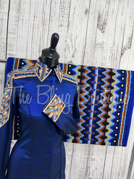 RE-ORDER Dark Blue, Periwinkle, Rust & Tan Day Shirt Set  (Choose Your Size)