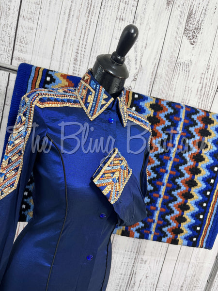 Dark Blue, Periwinkle, Rust & Tan Day Shirt Set (S)