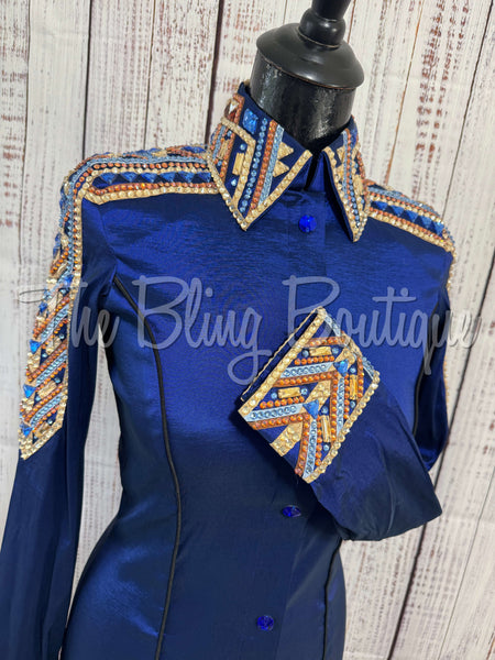 RE-ORDER Dark Blue, Periwinkle, Rust & Tan Day Shirt Set  (Choose Your Size)