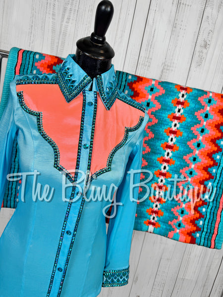 Turquoise, Bright Peach & Teal Day Shirt Set (Small)
