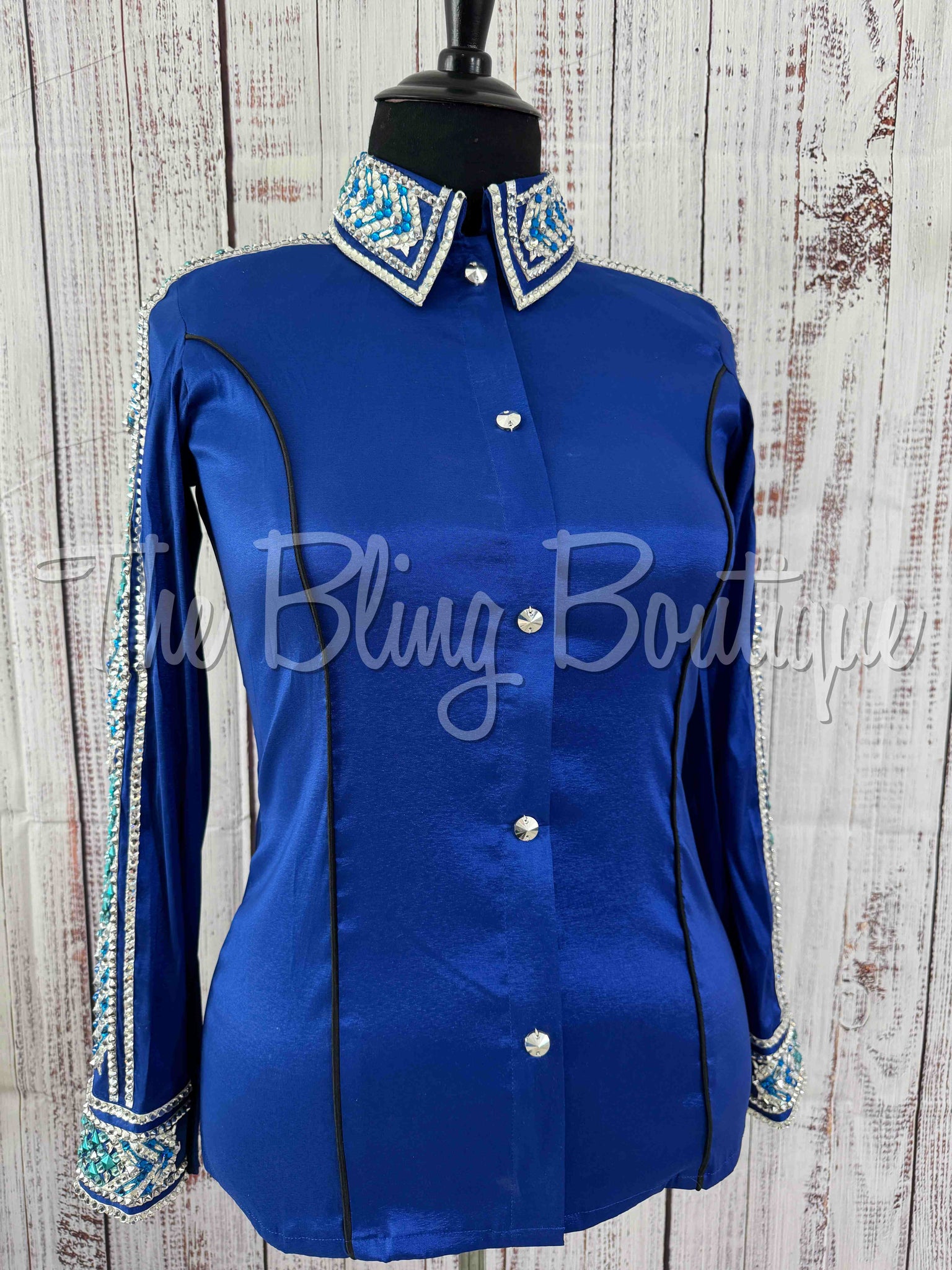 Blue & Lavender Day Shirt Set With Sheer Lace Sleeves (L)