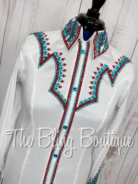White, Turquoise & Burgundy Day Shirt Set (Medium)