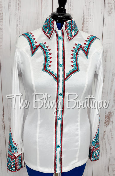 White, Turquoise & Burgundy Day Shirt Set (Medium)