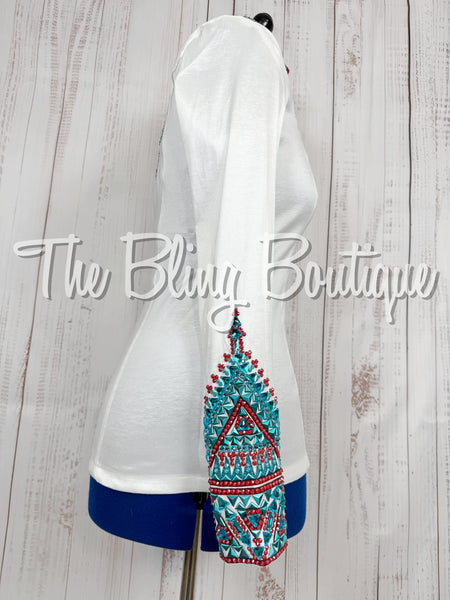 White, Turquoise & Burgundy Day Shirt Set (Medium)