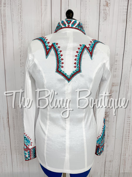 White, Turquoise & Burgundy Day Shirt Set (Medium)
