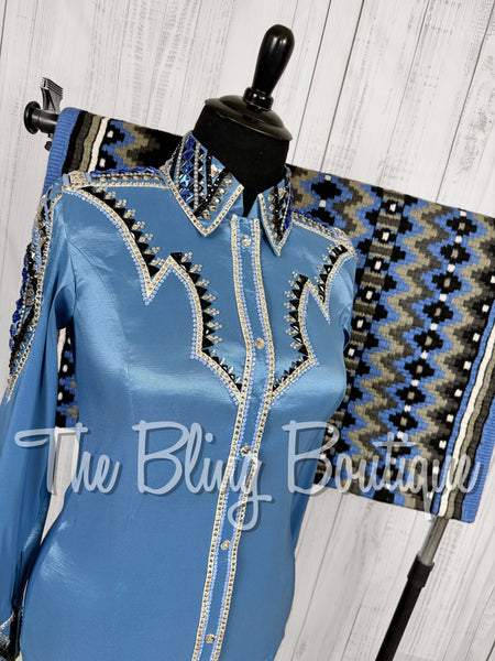 Cornflower Blue, Black & Grey Day Shirt Set (XL)