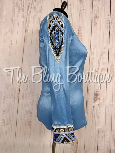Cornflower Blue, Black & Grey Day Shirt Set (XL)