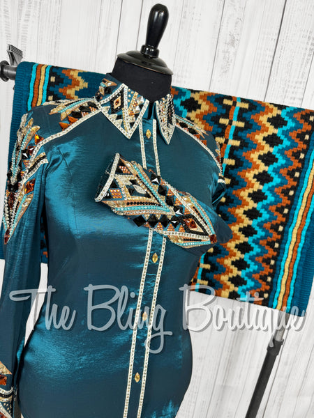 Dark Ocean Teal, Copper, Tan & Black Day Shirt Set (XL)