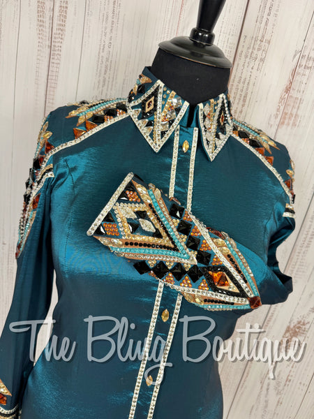 Dark Ocean Teal, Copper, Tan & Black Day Shirt Set (XL)