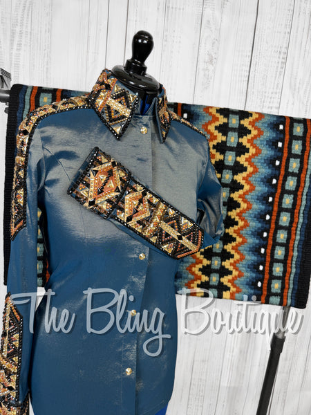 Smokey Blue, Copper, & Black Day Shirt Set (Large)