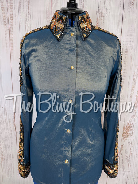 Smokey Blue, Copper, & Black Day Shirt Set (Large)