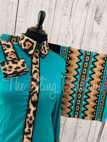 Teal & Tan Leopard Day Shirt Set (XL)
