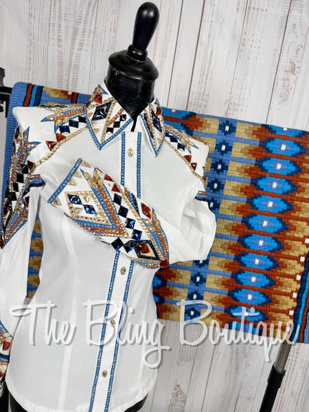 White, Cornflower Blue, Copper & Tan Day Shirt Set (XS/S)