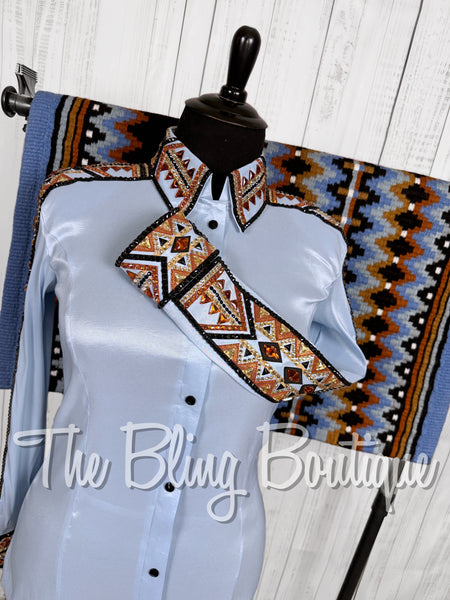 Ice Blue, Copper, Black & Tan Day Shirt Set (XL)