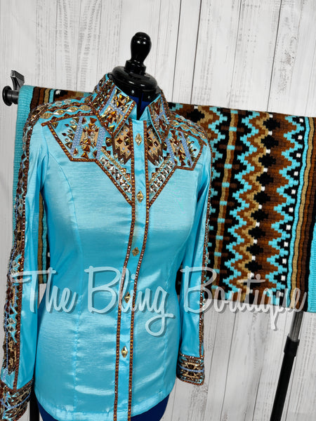 Turquoise, Copper, Brown & Tan Aztec Day Shirt Set (Large)