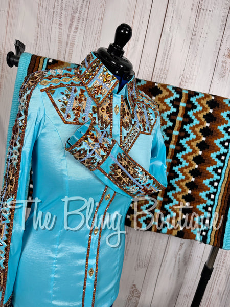 Turquoise, Copper, Brown & Tan Aztec Day Shirt Set (Large)