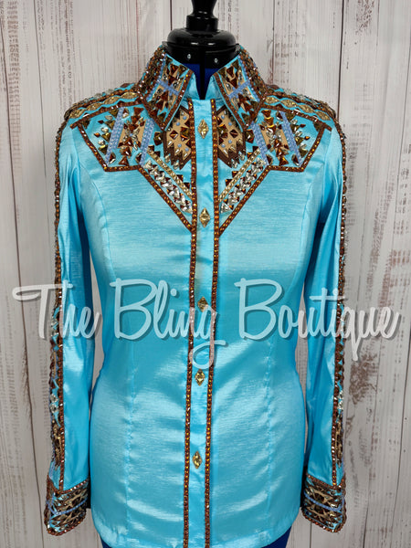 Turquoise, Copper, Brown & Tan Aztec Day Shirt Set (Large)