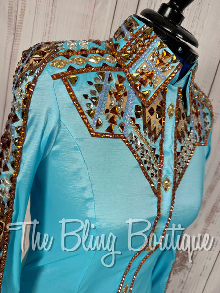 Turquoise, Copper, Brown & Tan Aztec Day Shirt Set (Large)