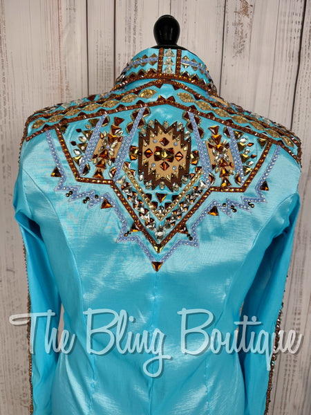 Turquoise, Copper, Brown & Tan Aztec Day Shirt Set (Large)