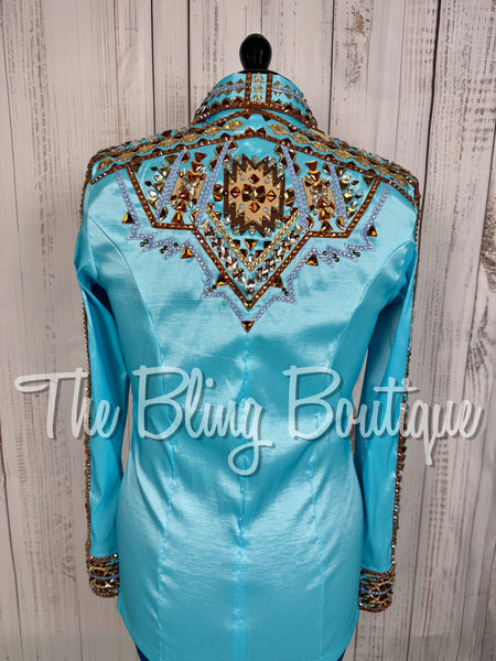 Turquoise, Copper, Brown & Tan Aztec Day Shirt Set (Large)