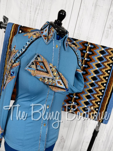 RE-ORDER Cornflower Blue, Copper, Tan & Black Day Shirt Set (Choose Your Size) (Copy)