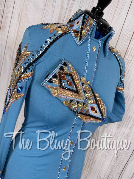 RE-ORDER Cornflower Blue, Copper, Tan & Black Day Shirt Set (Choose Your Size) (Copy)
