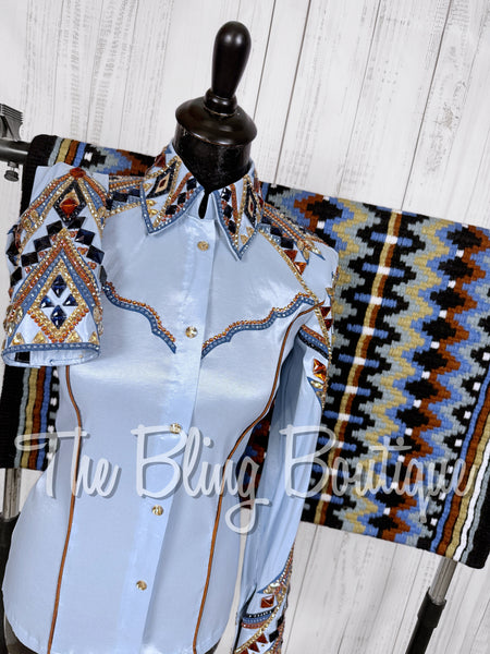 Ice Blue, Cornflower Blue, Copper & Tan Day Shirt Set (Small)