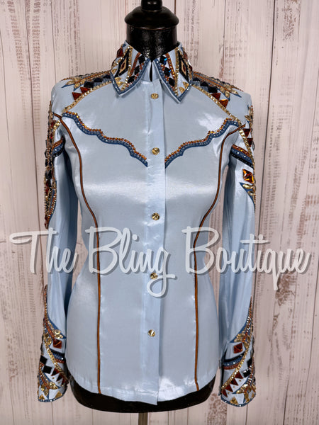 Ice Blue, Cornflower Blue, Copper & Tan Day Shirt Set (Small)