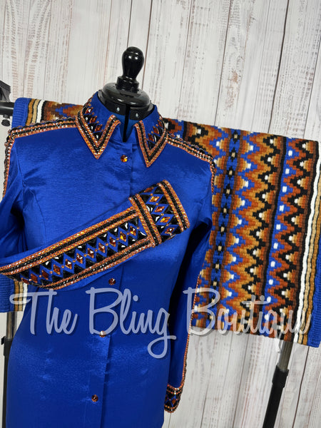Royal Blue, Copper & Black Day Shirt Set (Large)