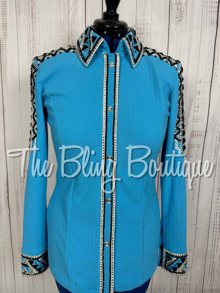 Turquoise, Black, Silver & White Day Shirt Set (Large)