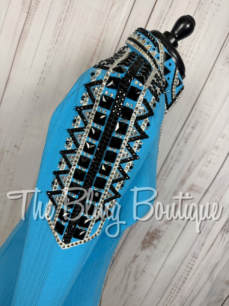 Turquoise, Black, Silver & White Day Shirt Set (Large)